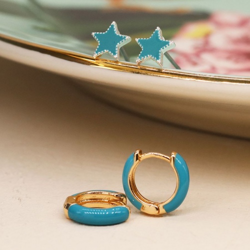 Golden and teal enamel hoop and star earring duo by Peace of Mind